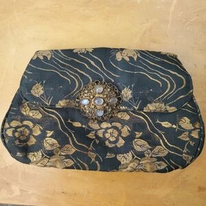 Gump's Floral Black and Gold Clutch